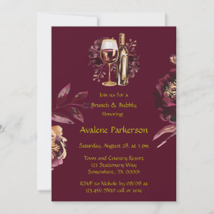 Invitation Marsala Red et Gold Peony Brunch et Bubbly