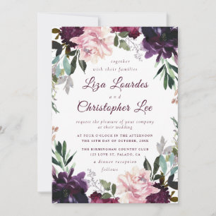 Invitation Marsala romantique Bourgogne Mariage floral