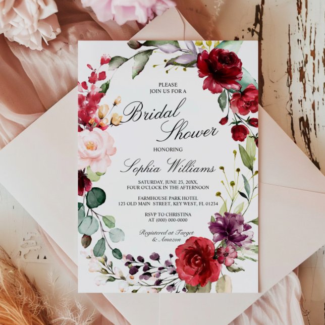 Invitation Marsala Rose Fête de Mariage Florale (Créateur téléchargé)