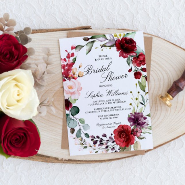 Invitation Marsala Rose Floral Fête des mariées (Créateur téléchargé)