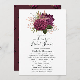 Invitation Marsala & Rose Gold Floral Virtual Drive Par Douch