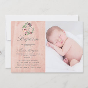 Invitation marsala rose rousse floral élégant baptême