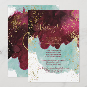 Invitation Marsala Rouge Teal Aquarelle Or Souhaits Profonds
