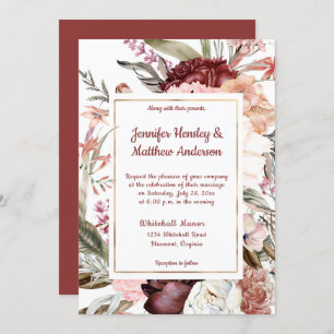 Invitation Marsala Sandy Peach Dusty Rose Floral Mariage