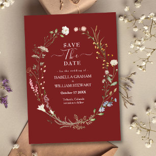 Invitation Marsala Watercolor Fleur sauvage Thème Enregistrer