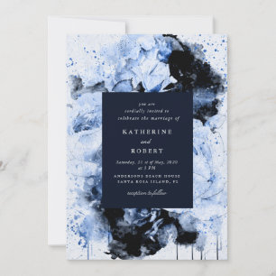 Invitation Marseille Blue Abstrait Floral Mariage