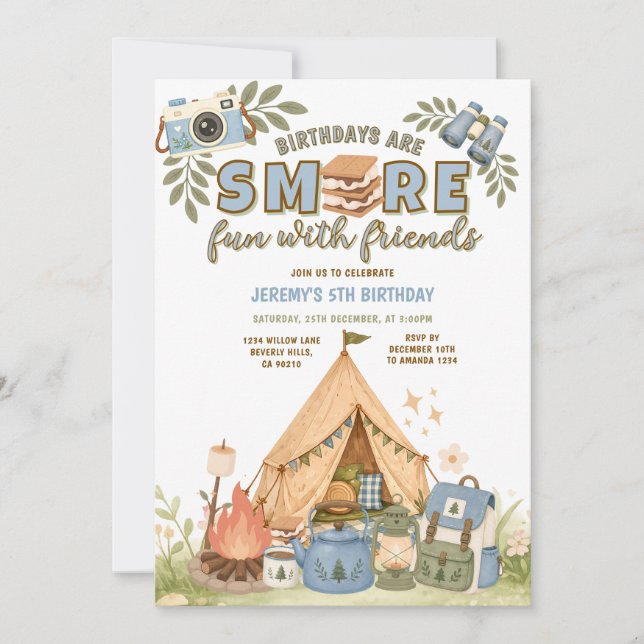 Invitation Marshmallow d'anniversaire Blue Smore Fun With Fri (Devant)