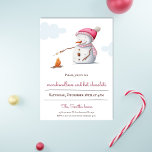 Invitation Marshmallows et Hot Chocolat Snowman Holiday<br><div class="desc">Invitation de vacances minimaliste avec l'illustration d'un bonhomme de neige torréfiant des marshmallows. Jour adorable pour invitation votre famille,  amis et voisins à une soirée de gourmandises. Illustré et dessiné par Patricia Alvarez.</div>
