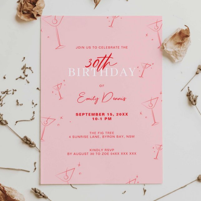 Invitation Martini à main Whimsical 30e fête d'anniversaire (Créateur téléchargé)