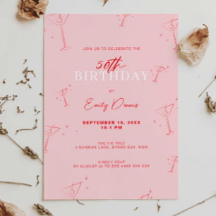 Invitation Martini à main Whimsical 50e fête d'anniversaire