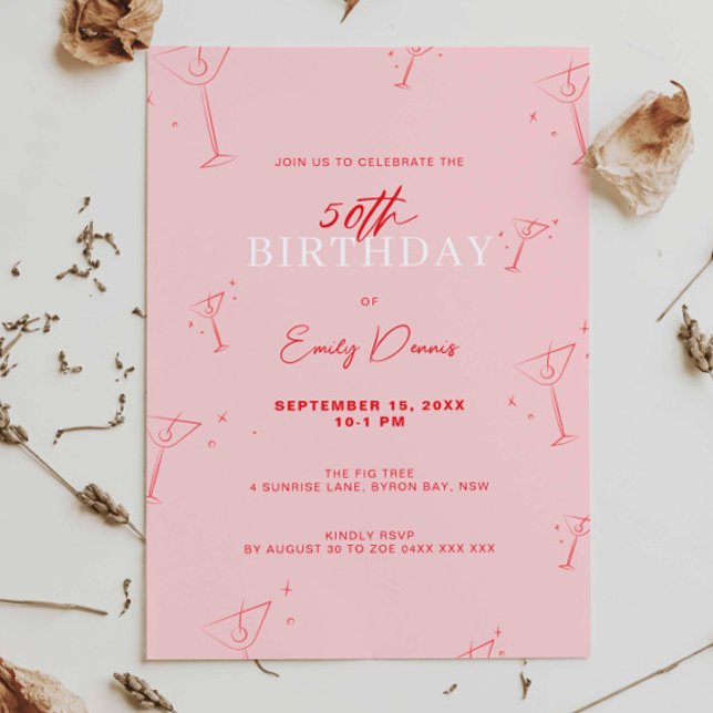 Invitation Martini à main Whimsical 50e fête d'anniversaire (Créateur téléchargé)