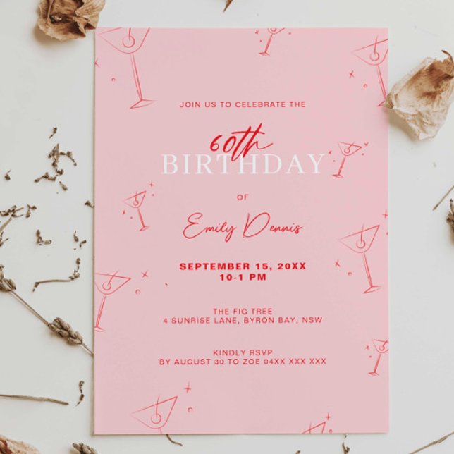 Invitation Martini à main Whimsical 60e fête d'anniversaire (Créateur téléchargé)