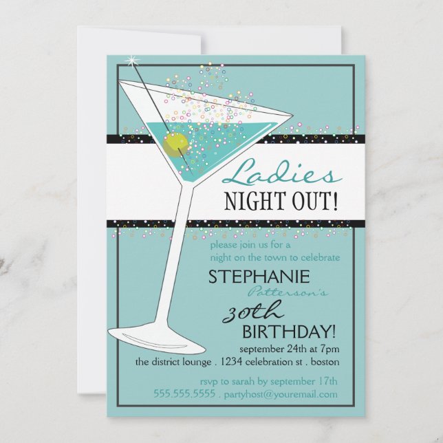 Invitation Martini Aqua, fête d'anniversaire pour les femmes  (Devant)
