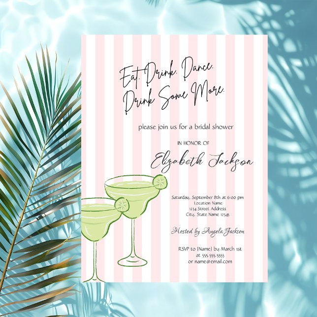 Invitation Martini aquarelle rayures roses Baby Shower (Créateur téléchargé)