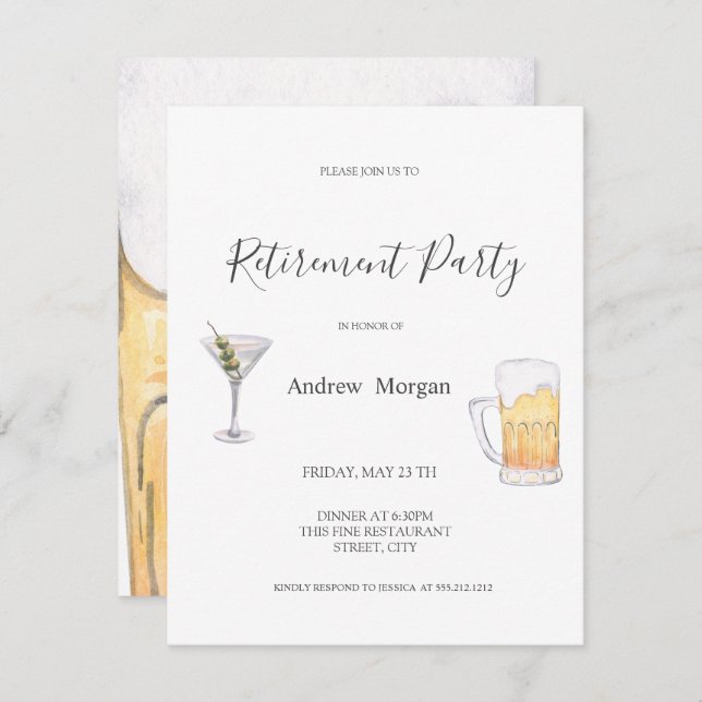Invitation Martini Aquarelle, Retraite de bière (Devant / Derrière)