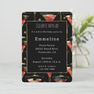 Invitation Martini Black Red Gold