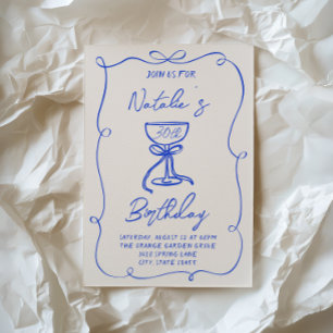 Invitation Martini bleu à la main 30e Martini Doddle