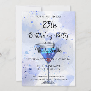 Invitation martini bleu sur fond blanc