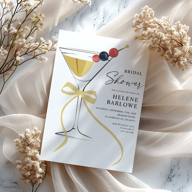 Invitation Martini Cocktail Bow Fête des mariées moderne et é (Martini Cocktail Bow Modern Elegant Bridal Shower Invitation)