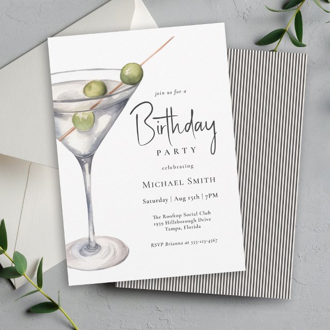 Invitation Martini Cocktail Thème Anniversaire (Available as printed or paperless digital download!)
