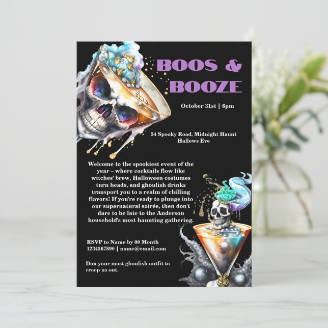 Invitation Martini crâne horreur happy hour gothique Hallowee (Debout devant)
