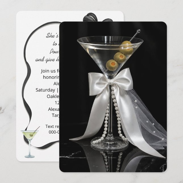 Invitation Martini de douche de mariée avec voile et perles (Devant / Derrière)