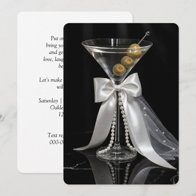 Invitation Martini de jeune mariée avec voile de mariée et pe (Devant / Derrière)