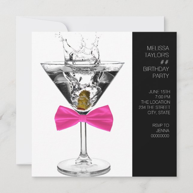 Invitation Martini Glass femmes n'importe quel nombre Anniver (Devant)