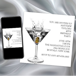 Invitation Martini Glass signifie fête d'anniversaire