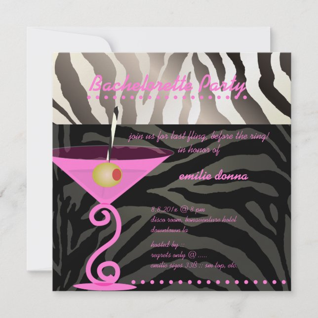 Invitation Martini rose Bachelorette (Devant)