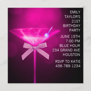 Invitation Martini rose femme Chaude rose 21e anniversaire