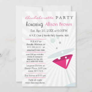 Invitation Martini rose Mod Bachelorette