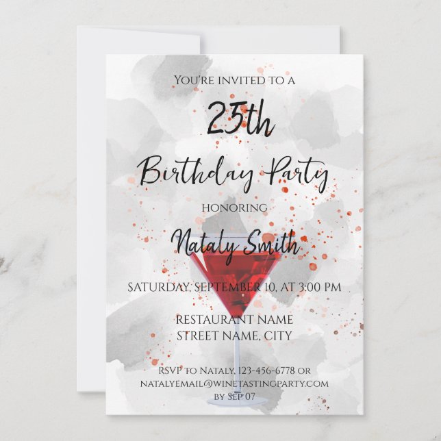 Invitation Martini rouge cocktail sur fond blanc (Devant)