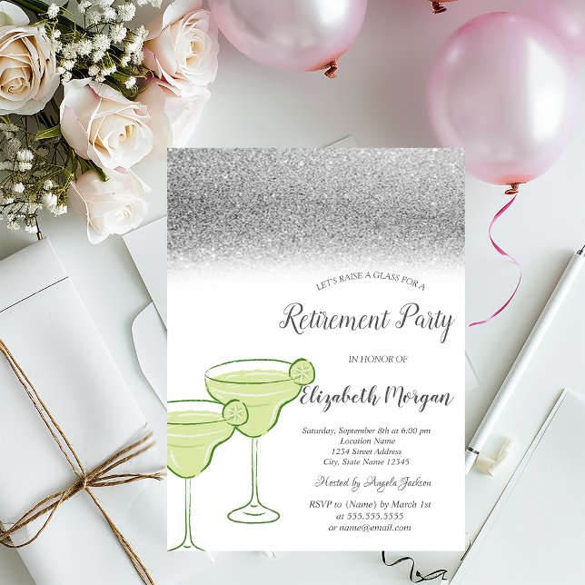 Invitation Martini Silver Glitter Bokeh Vert Retraite (Créateur téléchargé)
