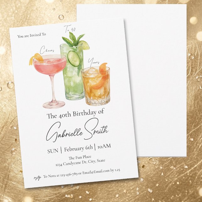 Invitation Martini thème 40 ans Anniversaire Femme Cheers (Créateur téléchargé)