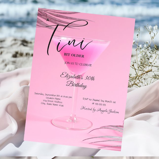 Invitation Martini Un peu plus âgée  30e anniversaire rose (Créateur téléchargé)
