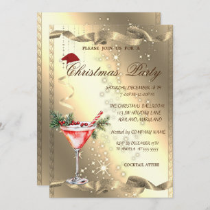 Invitation Martini Verre Or Éperche de Noël d'entreprise