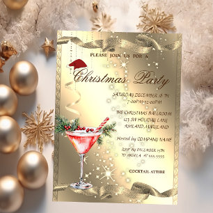 Invitation Martini Verre Or Étincelle Noël Entreprise 