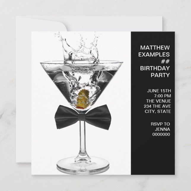Invitation Martini Verre Signifie N'Importe Quel Nombre Anniv (Devant)