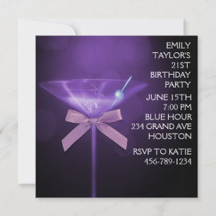 Invitation Martini violette femme fête d'anniversaire violett