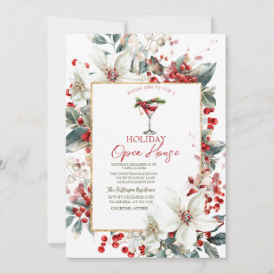 Invitation Martini White Poinsettia Holiday Open House