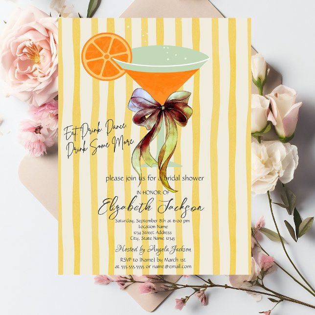 Invitation Martini Yellow Stripes Bow Bridal Shower  (Créateur téléchargé)