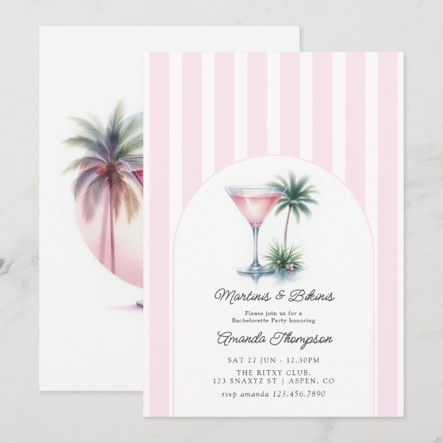 Invitation Martinis & Bikinis Fête de Fille Tropicale (Devant / Derrière)