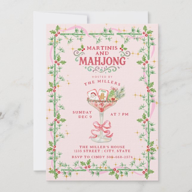 Invitation Martinis de Noël et fête de Mahjong (Devant)