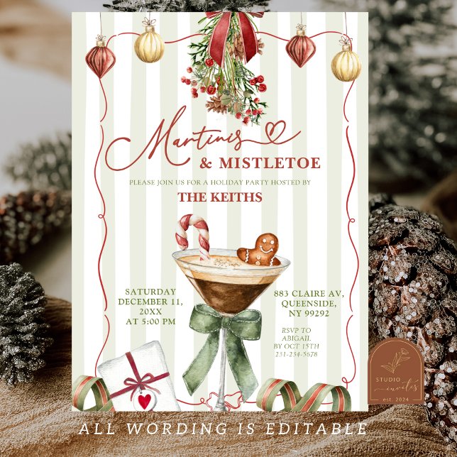 Invitation Martinis et gui de Noël originaux  (Créateur téléchargé)