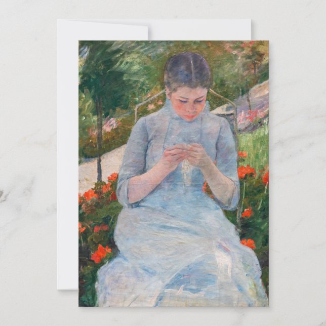 Invitation Mary Cassatt - Fille couture dans un jardin (Devant)