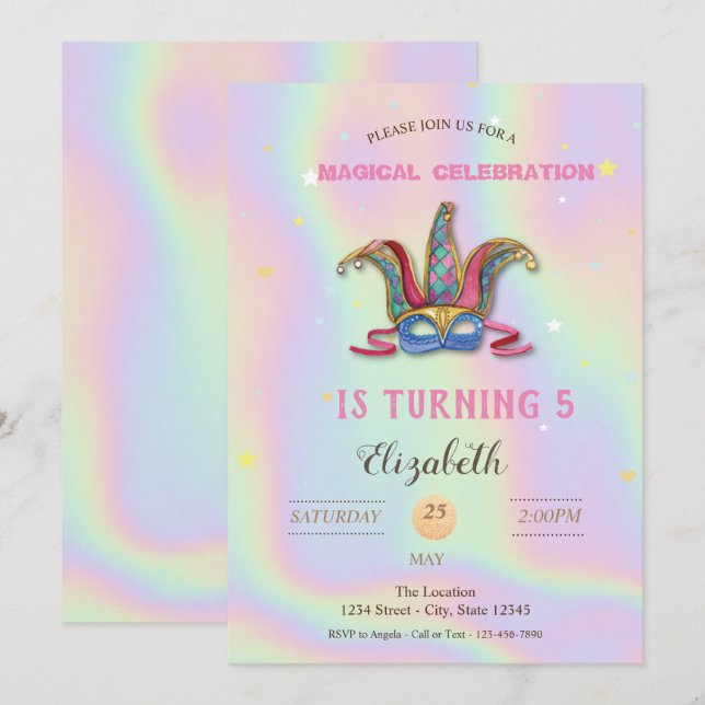 Invitation Mascarade Anniversaire Holographique (Devant / Derrière)