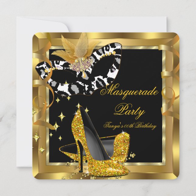 Invitation Mascarade Anniversaire Masque de fête d'or Wild ta (Devant)