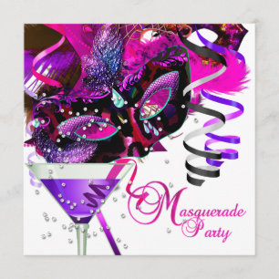 Invitation Mascarade Anniversaire Masque Fête Martini rose