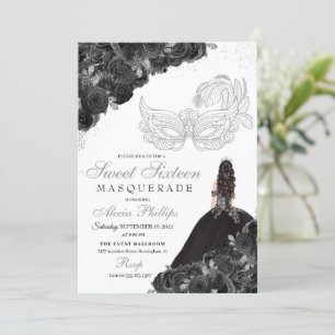 Invitation Mascarade Argent Black Princesse robe Anniversaire